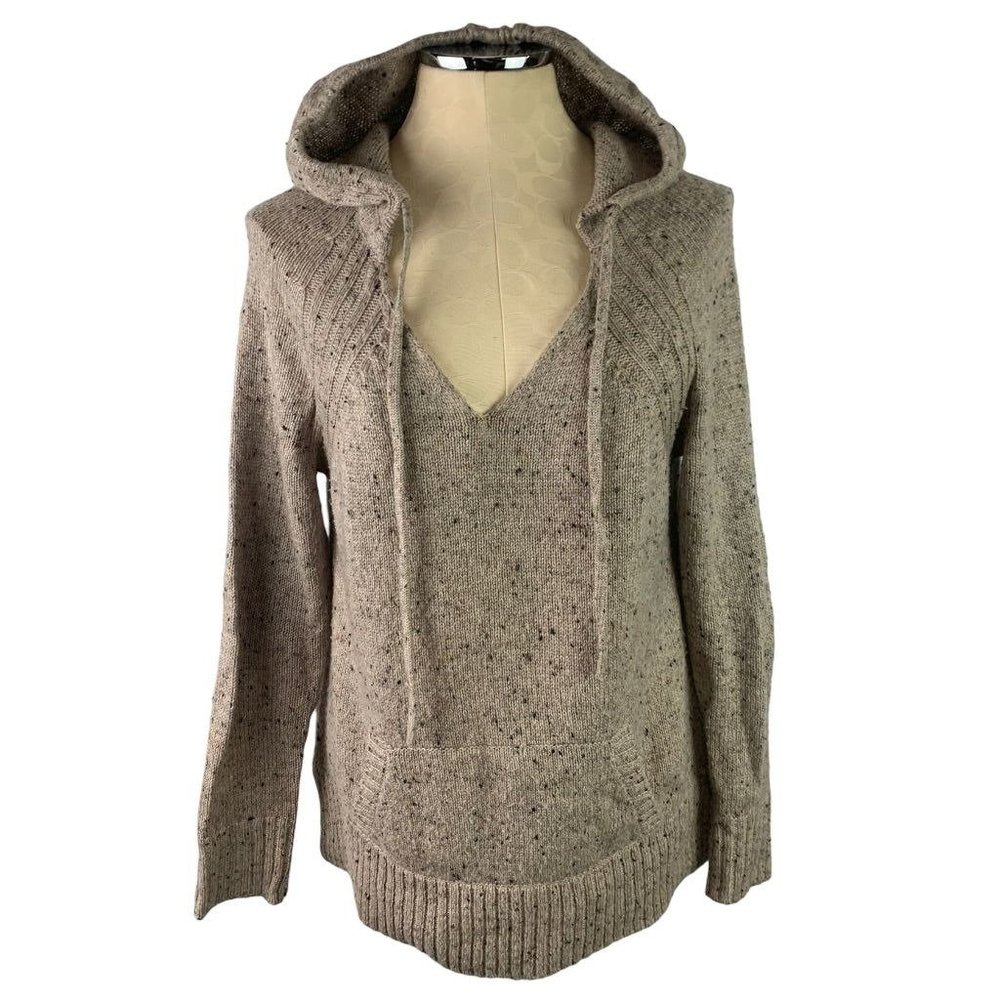 Medium‎ Buffalo David Bitton Tan Pullover Hooded Sweater Elbow Patches Women's